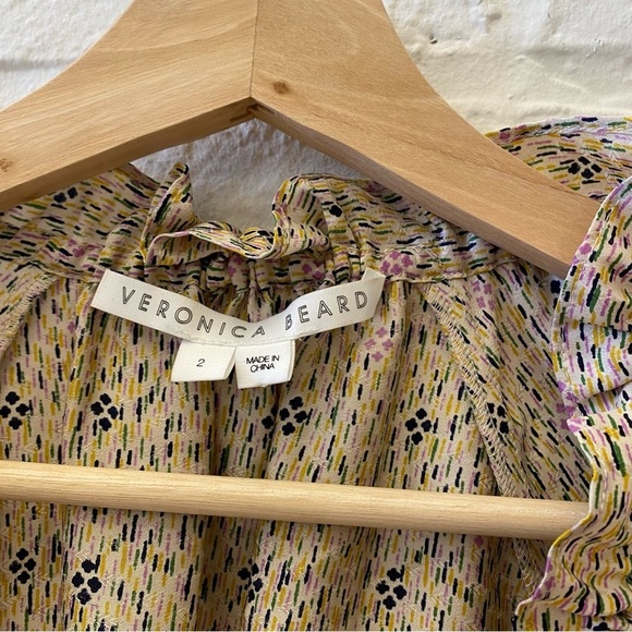 Veronica Beard || Antonette Blouse Floral Silk Top Ruffle Puff Sleeve Ivory 2 - Picture 9 of 10